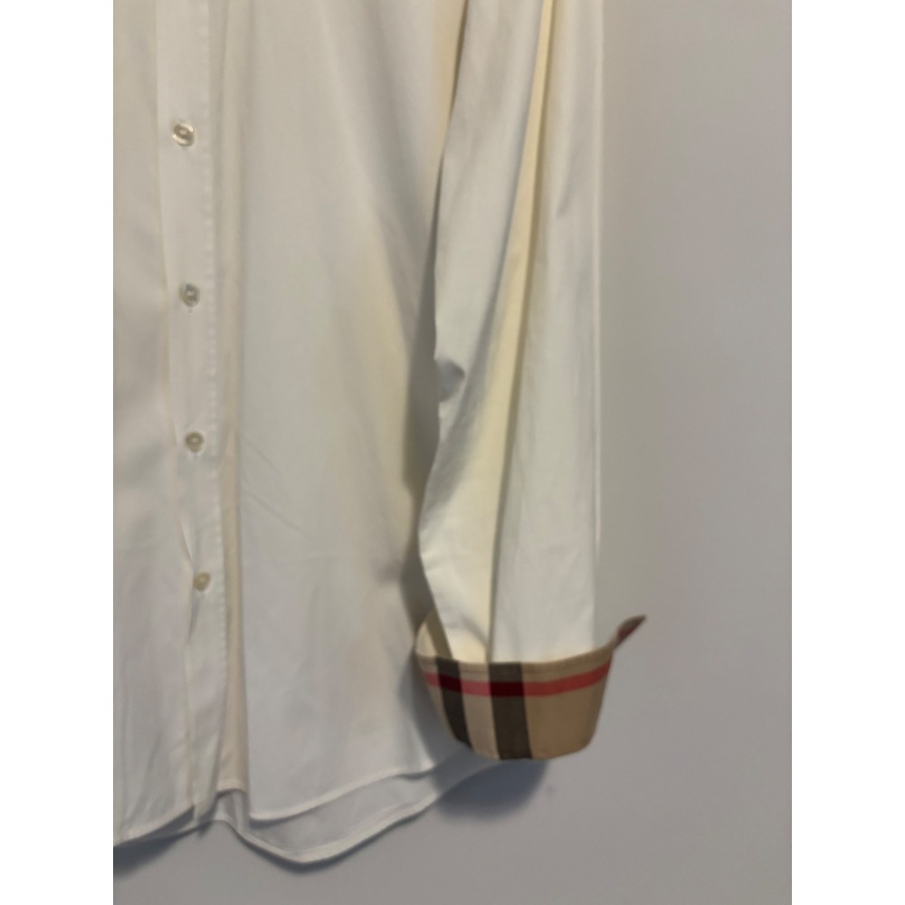 Burberry Brit Mens Cream Nova Check Trim Button Down Shirt Size M Off White - Picture 4 of 10